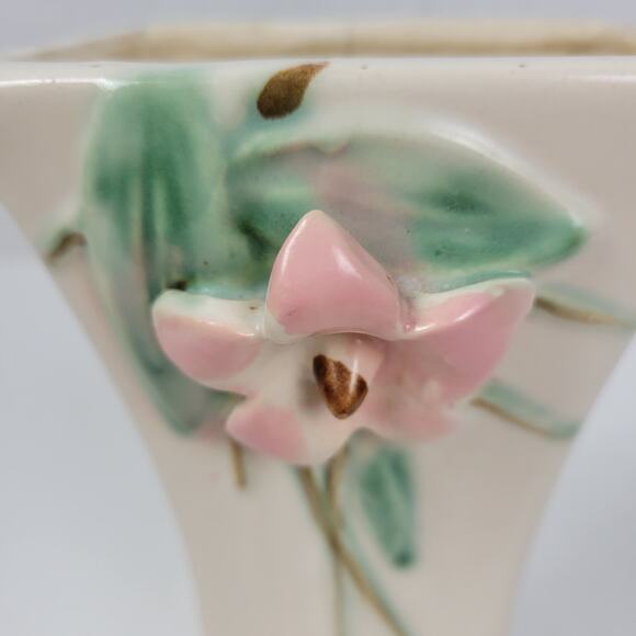 Vintage McCoy Pottery Blossom Time Flower Vase 6.5" Cream Pink 3D Art - Picture 16 of 16